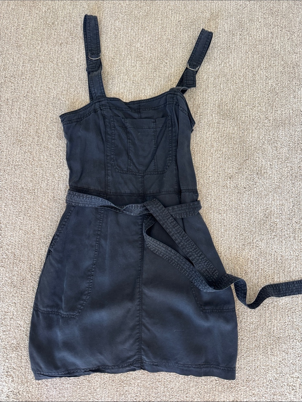 Black Utility Dress with Waist Tie